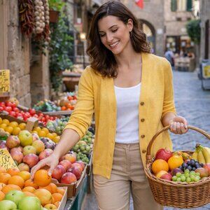 Talbots Petite Linen Cardigan PM Yellow Button Front 100% Linen